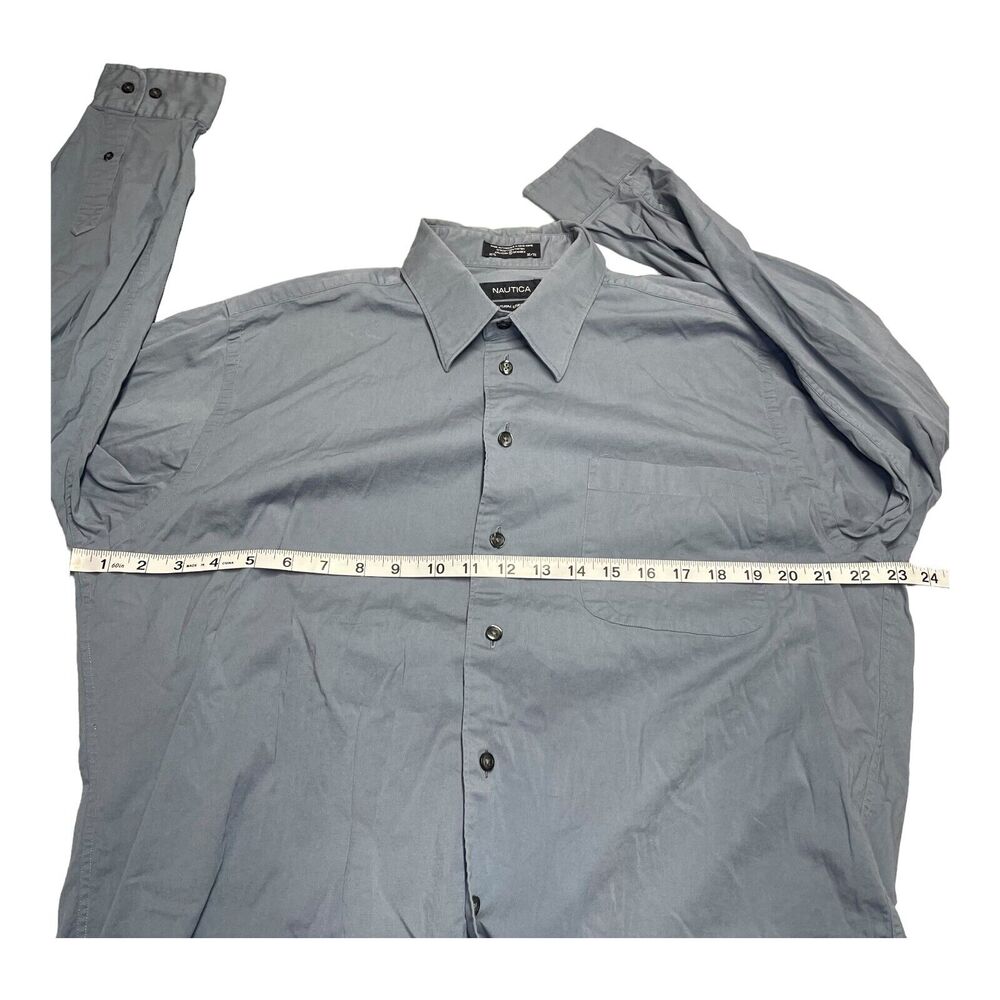 Nautica Dress Shirt Men's 16.5 Gray Stretch Pockets Long Sleeve Formal Business - Picture 4 of 8